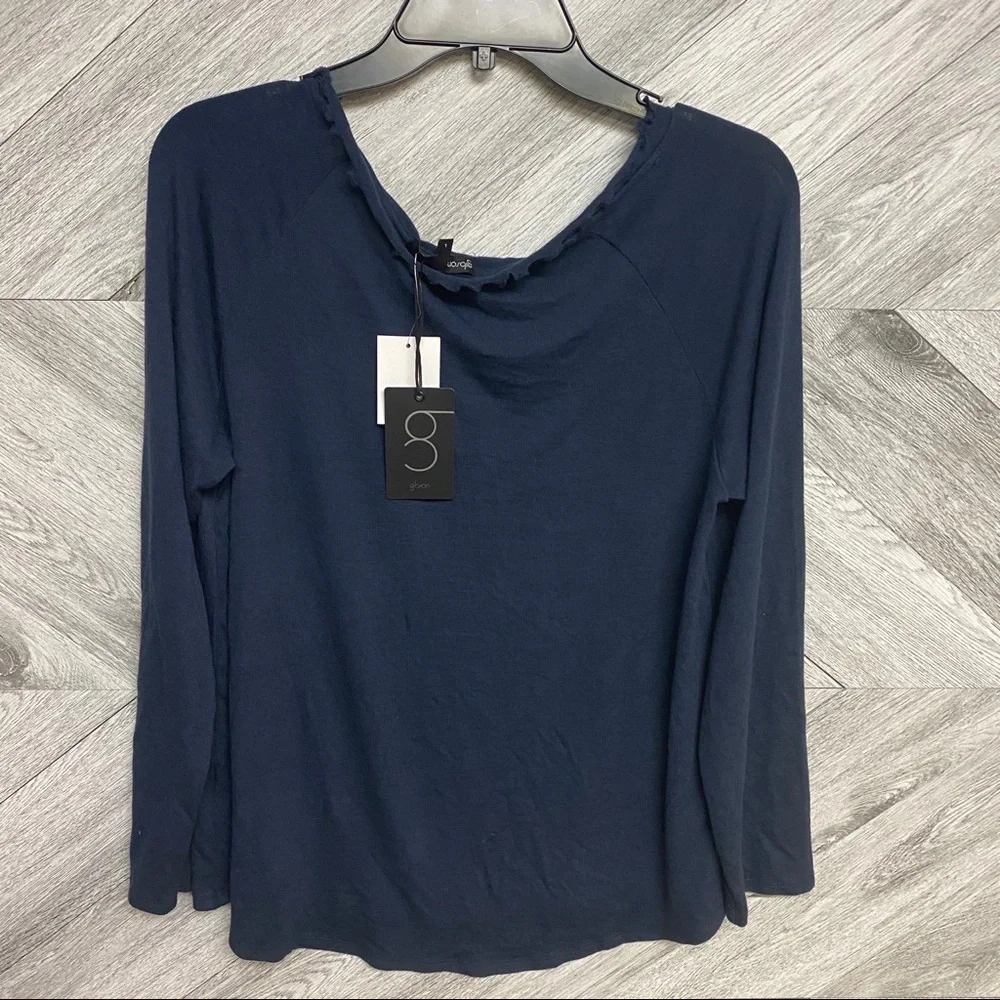 Gibson | Ruffles Edge Raglan Pullover Indigo Large - Picture 6 of 7